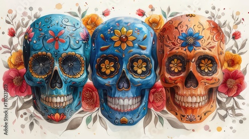 art skull, day of dead, pattern, mask, wax, statue, decoration, culture, flower, ornament, souvenir, color, symbol, traditional, skeleton
