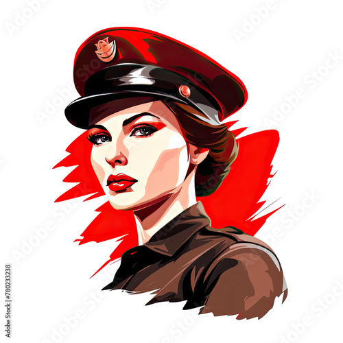 A logo of a confident woman soldier