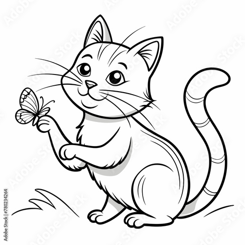 Clean Coloring Book Of A Cat Playing  With A Butterfly
