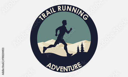 Trail running logo badge design. Vector illustration.