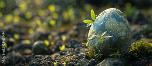 Green planet Earth with green leaves and moss on a blurred natural background