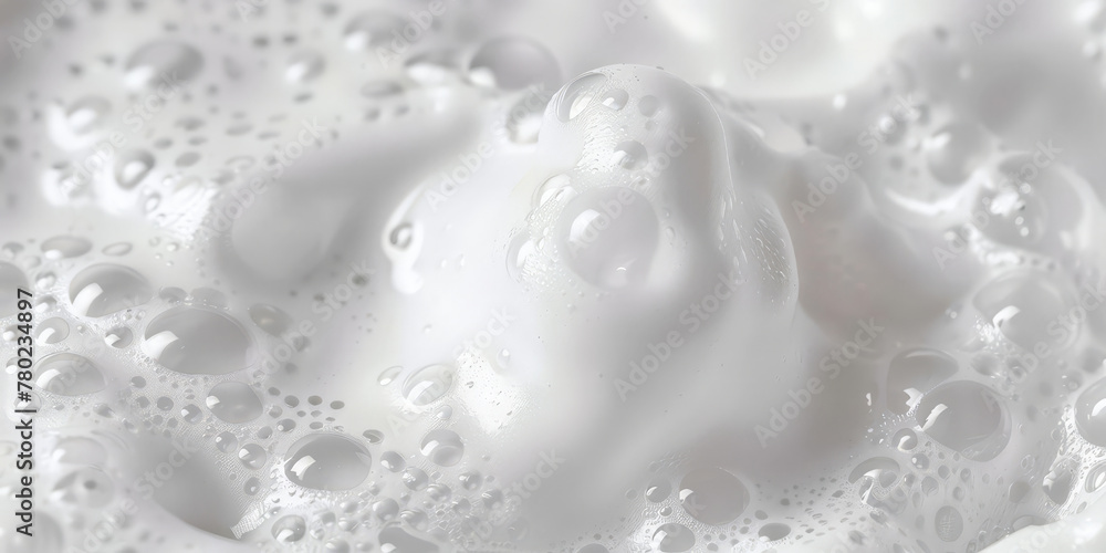White foam texture background, closeup view of shampoo or cosmetic product White foam texture background, closeup view of shampoo or cosmetic product