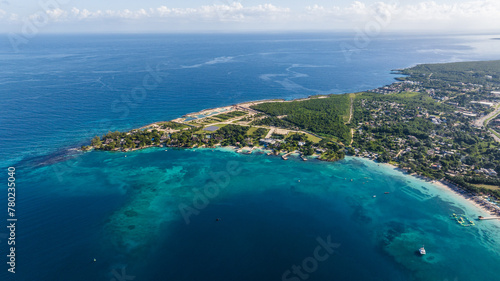 aerial landscape view of Discovery Bay, Jamaica with Fortlands Point on the Beach