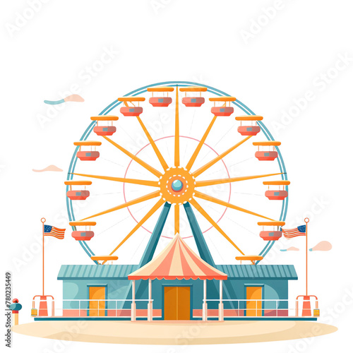 Ferris wheel amusement park flat vector illustration with white background in the style of cartoon