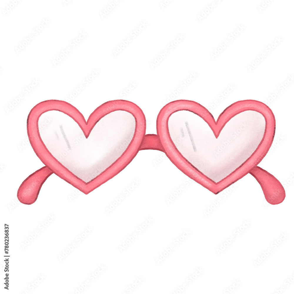  a pink heart sunglasses beach isolated watercolor clipart summer collection