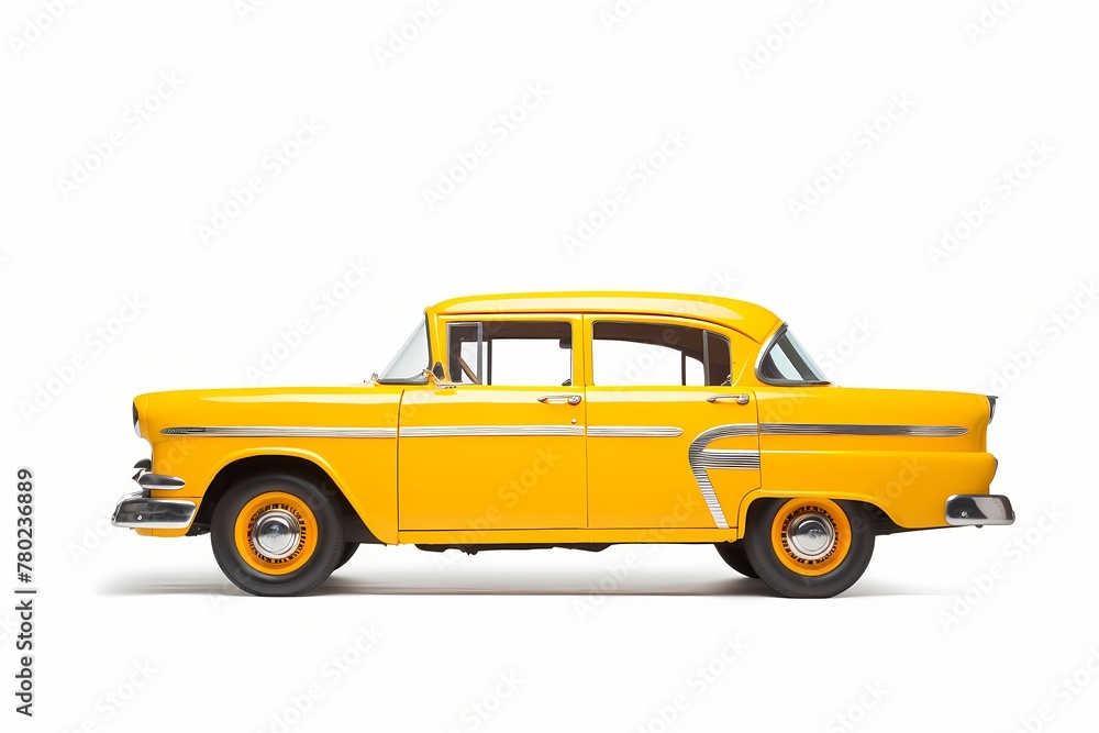 A yellow taxi cab isolated on a white background