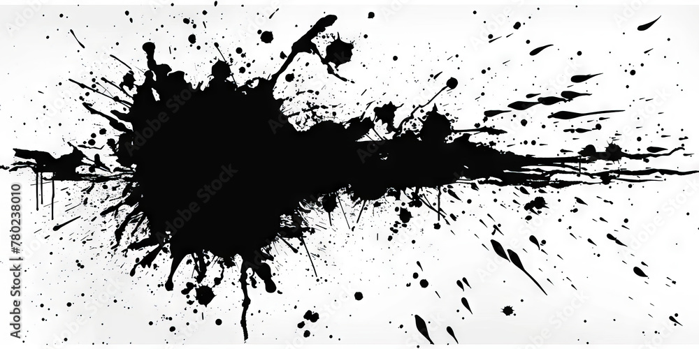 Obraz premium Black ink splatter on a white background, grunge ink brush splash ,Dirty black texture paint, backdrop, banner