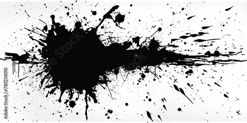Black ink splatter on a white background, grunge ink brush splash ,Dirty black texture paint, backdrop, banner