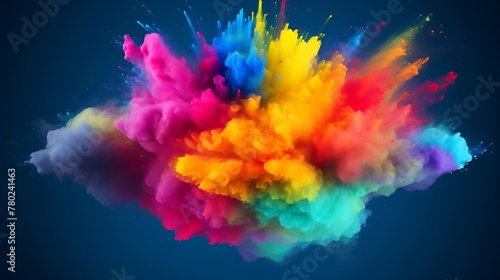 Explosion of colored powder isolated on dark blue background