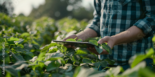 farmer working in the field on a tablet, generative ai