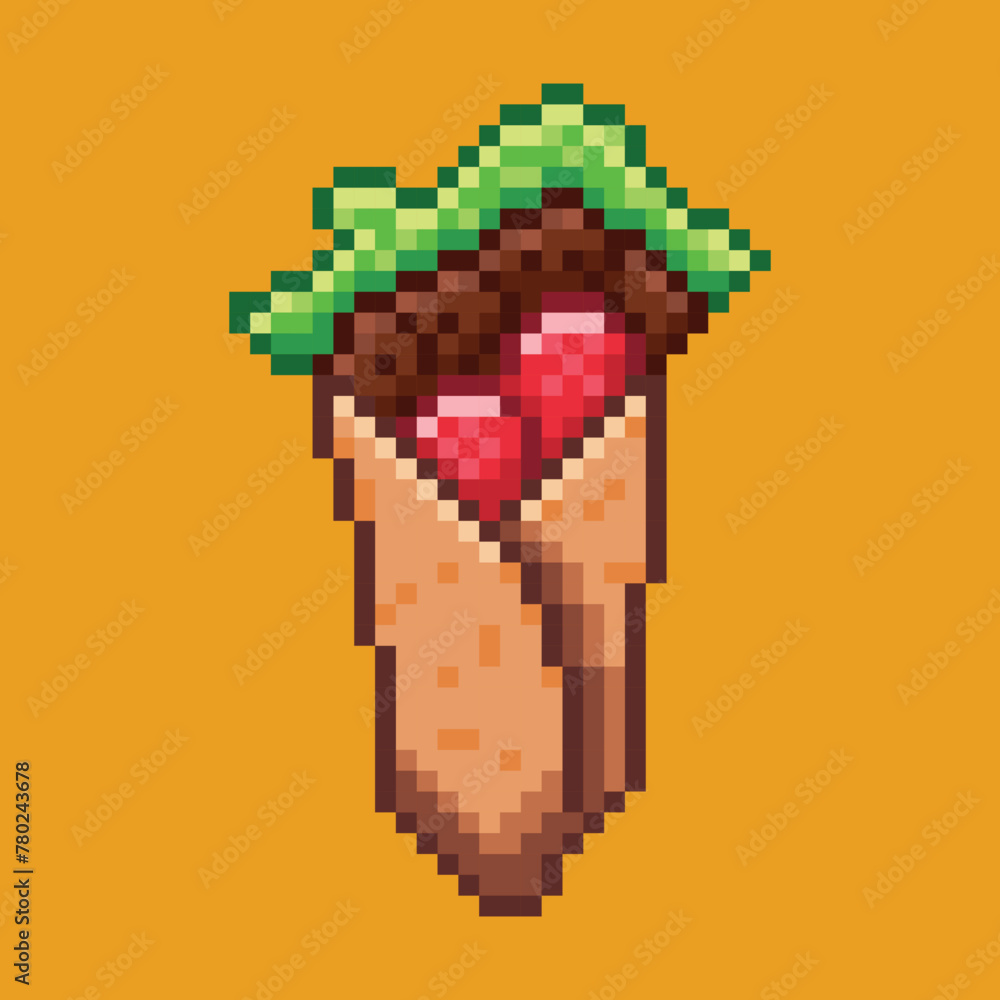 Shawarma Kebab Turkish food in pixel art illustration Stock Vector ...
