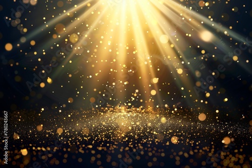 Golden Sparkles and Shimmering Light Rays Emanating Across A Dark Background