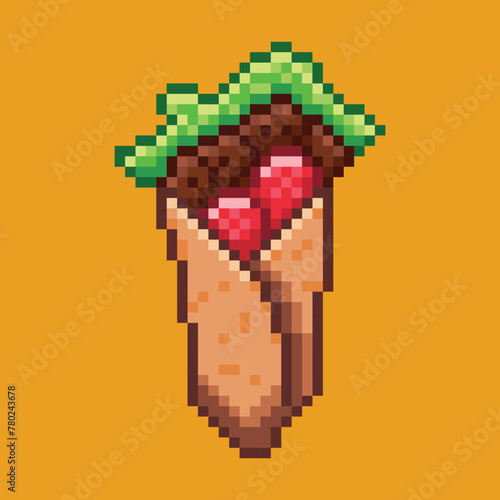 Shawarma Kebab Turkish food in pixel art illustration