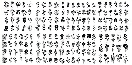 Flower icon set silhouettes, Abstract flower icon, Set of flowers black silhouettes, Flower icon silhouettes © Creative_Design
