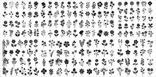 Flower icon set silhouettes, Abstract flower icon, Set of flowers black silhouettes, Flower icon silhouettes