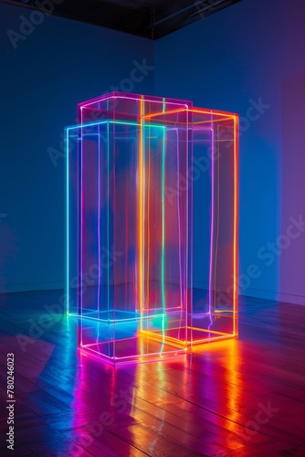 Luminous Resin Structure Art Piece. Art installation featuring luminescent resin structures with colorful light reflections © Vuk