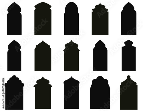 Islamic frames, oriental style objects. Arabic shapes, windows and arches. Traditional ornamental banner, frame. Muslim holidays, Ramadan Kareem. Modern eastern architecture.Vector illustration.EPS 10
