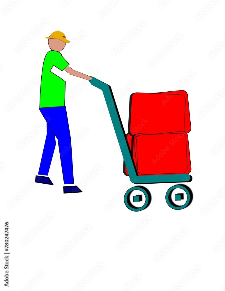 delivery person with a cart delivery person with a cart