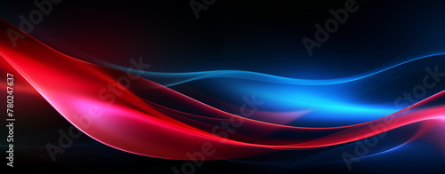 Neon blue abstract background glowing waves . Futuristic neon light line trails, impulse cable lines