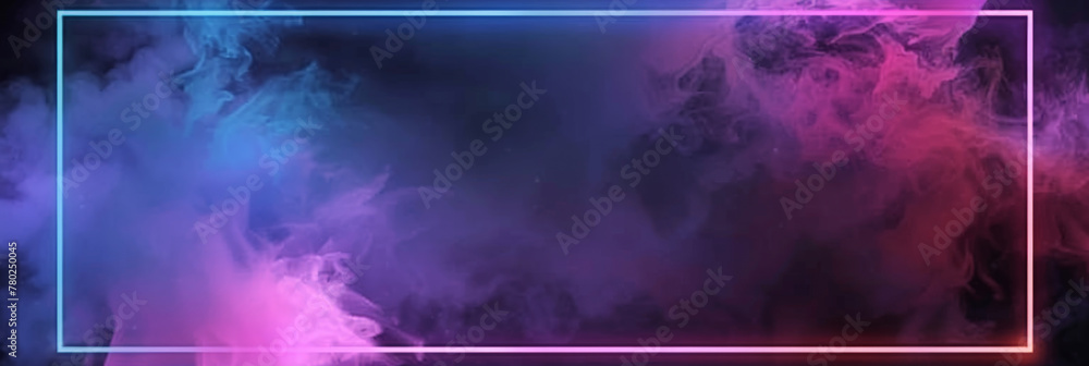 Fototapeta premium neon frame with smoke on dark background , copy space