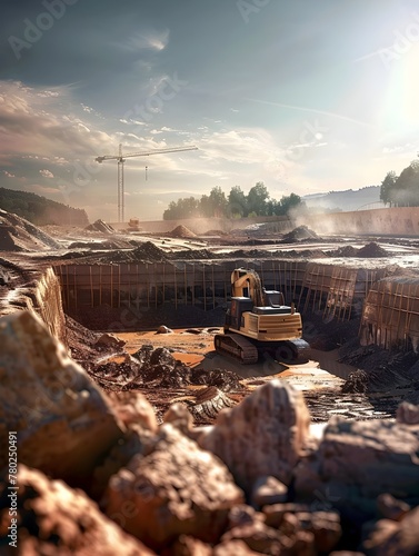Meticulous at the Futuristic Construction Site with Precision Laser Guided Equipment