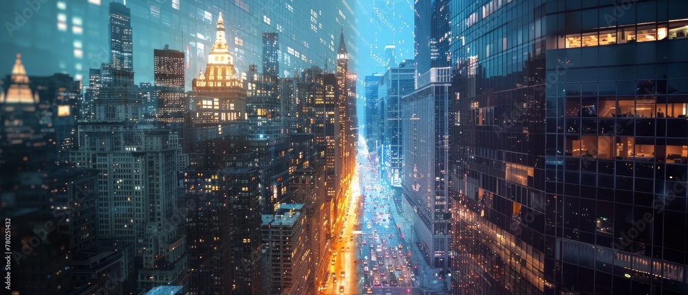 Time-lapse shot of a city transitioning from day to night, capturing the flow of time and urban lif, AI Generative Time-lapse shot of a city transitioning from day to night, capturing the flow of time and urban lif, AI Generative