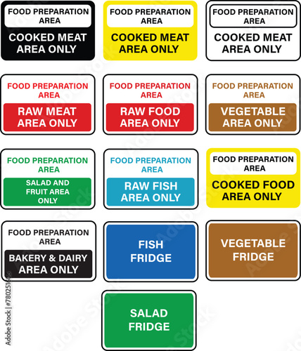 Food preparation area cooked meat area only icon. Food safety colour coded sign. Cooked meat area only symbol. flat style.