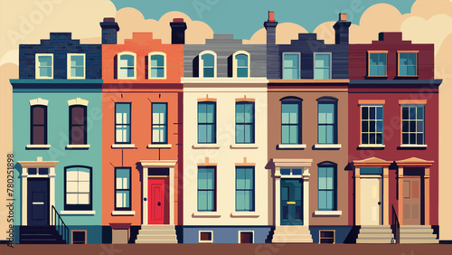 A row of cozy townhouses their brick facades and colorful front doors standing the test of time. Inside a mix of vintage and contemporary