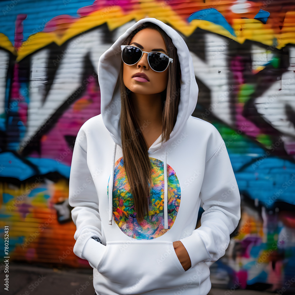 Obraz premium Urban Style: Hoodie Fashion Against Graffiti Wall
