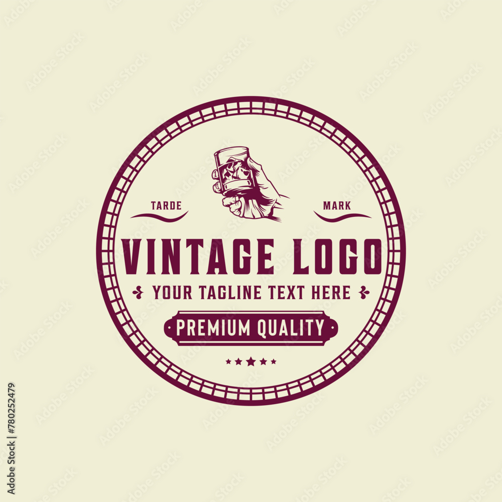 Vintage whisky bar logo with premium vector
