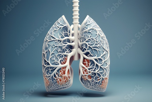 Close-up model of human lungs for medical advertising on a blue background, created by ai. 3D illustration photo