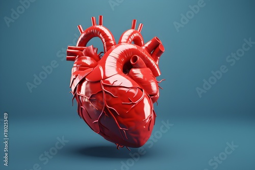 Close-up model of human heart for medical advertising on a blue background, created by ai. 3D illustration © Виталий Сова
