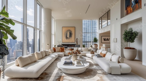 Modern Living Room with City View and Designer Furniture © lin