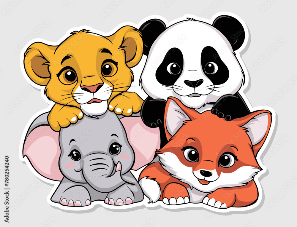 Set of cute baby animal in sticker vector illustration art. Generative AI Set of cute baby animal in sticker vector illustration art. Generative AI