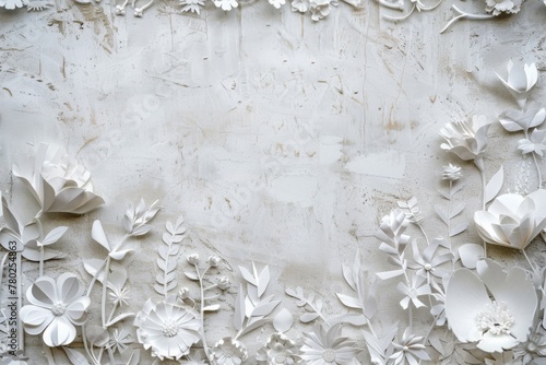 Floral Cut Paper Artwork on Rough Shabby Chic Elegance AI Image