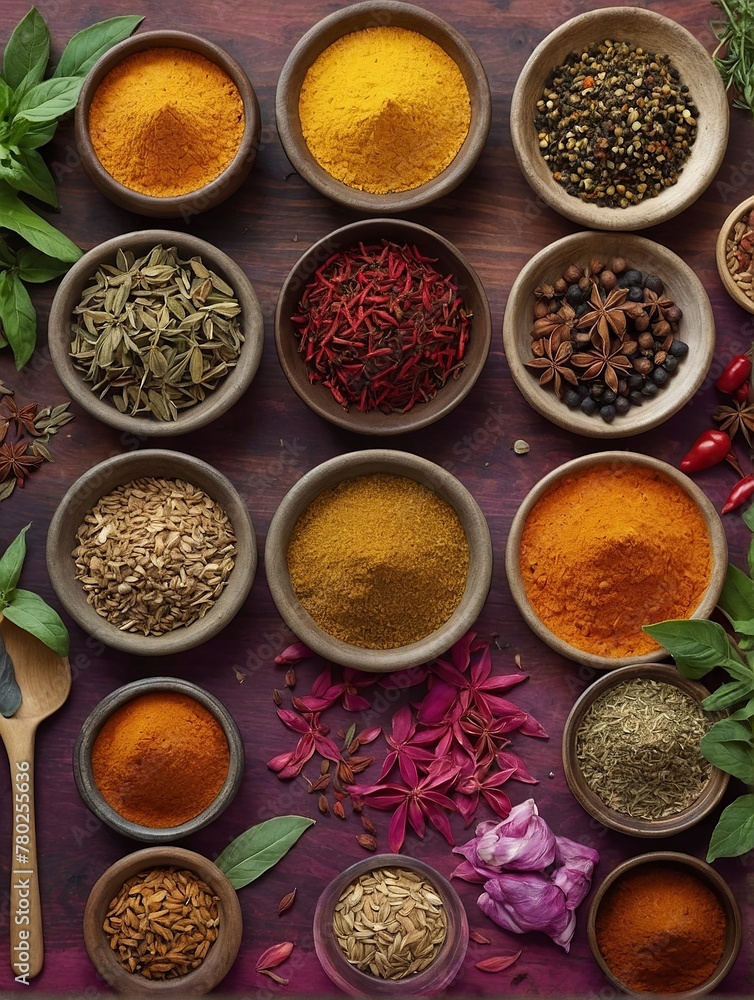 Various oriental spices and spices on a black background.