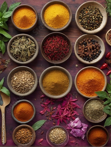 Various oriental spices and spices on a black background.