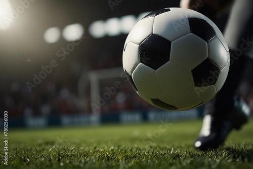 soccer ball on the grass white and black soccer ball moving towards goal