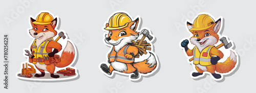 A fox ready for construction work on Labor Day, complete with safety gear sticker vector illustration. Generative AI