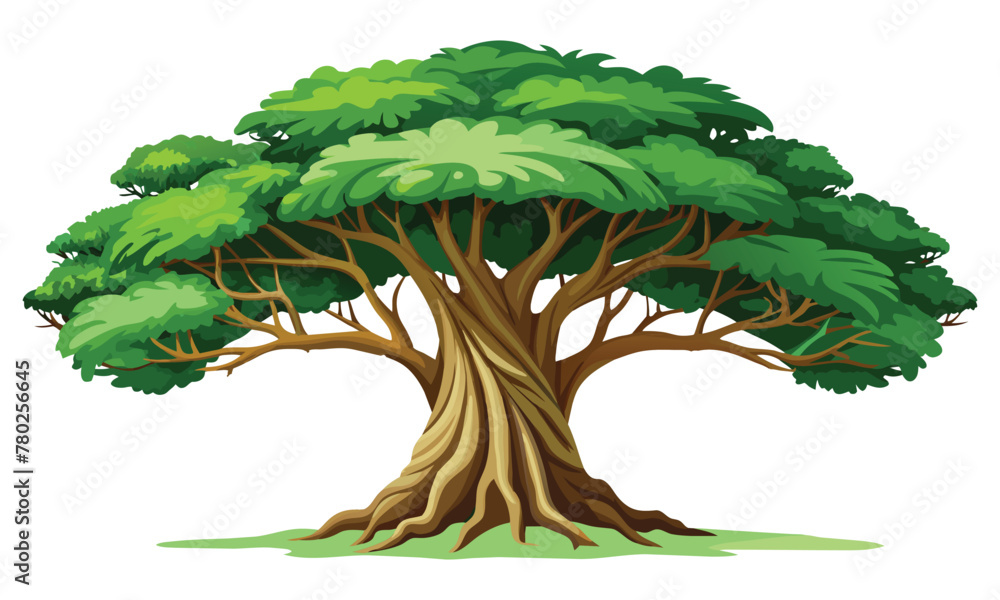 Banyan tree isolated flat vector illustration on white background Stock ...