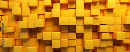 Yellow Wooden Cubes Blocks Panorama. Generative AI