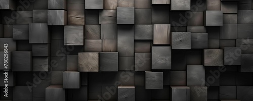 Gray Wooden Cubes Blocks Banner. Generative AI © SALEEM