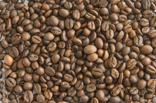 Top view of coffee beans background 