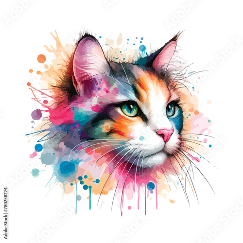 Watercolor Cat Head For T-shirt Print © Creative-Village