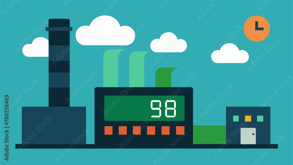 A digital display showing the realtime carbon emissions of the factory with a goal of reducing these emissions by a certain percentage within a