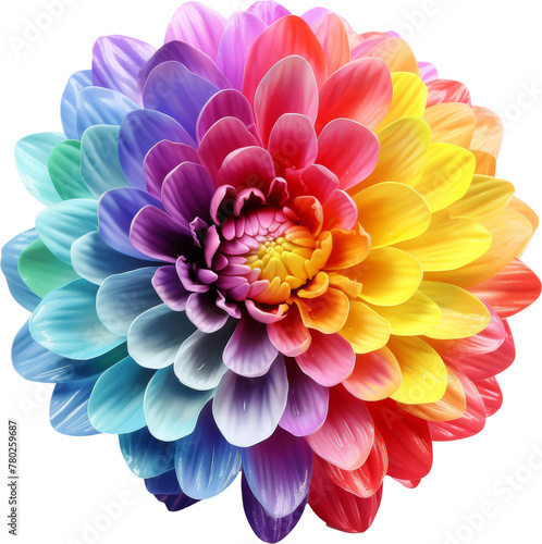 rainbow flower isolated on white or transparent background transparency