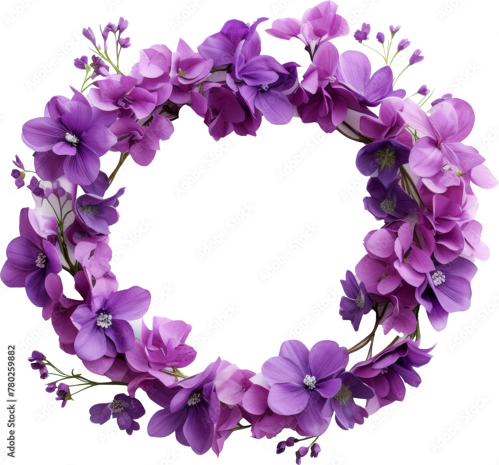 purple violet flower wreath garland isolated on white or transparent background,transparency