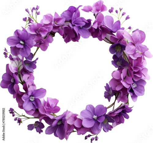 purple violet flower wreath garland isolated on white or transparent background transparency