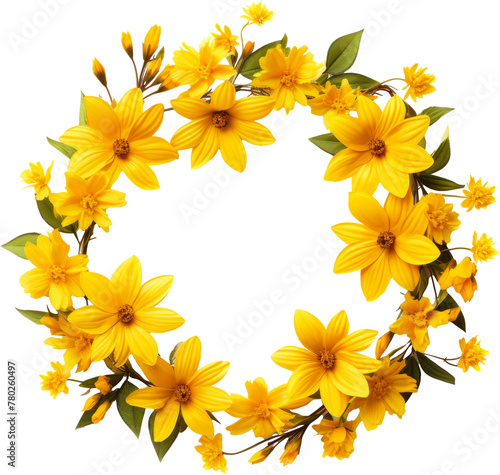 yellow flower wreath garland isolated on white or transparent background transparency