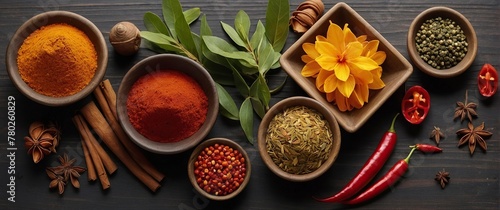 Various oriental spices and spices on a black background.